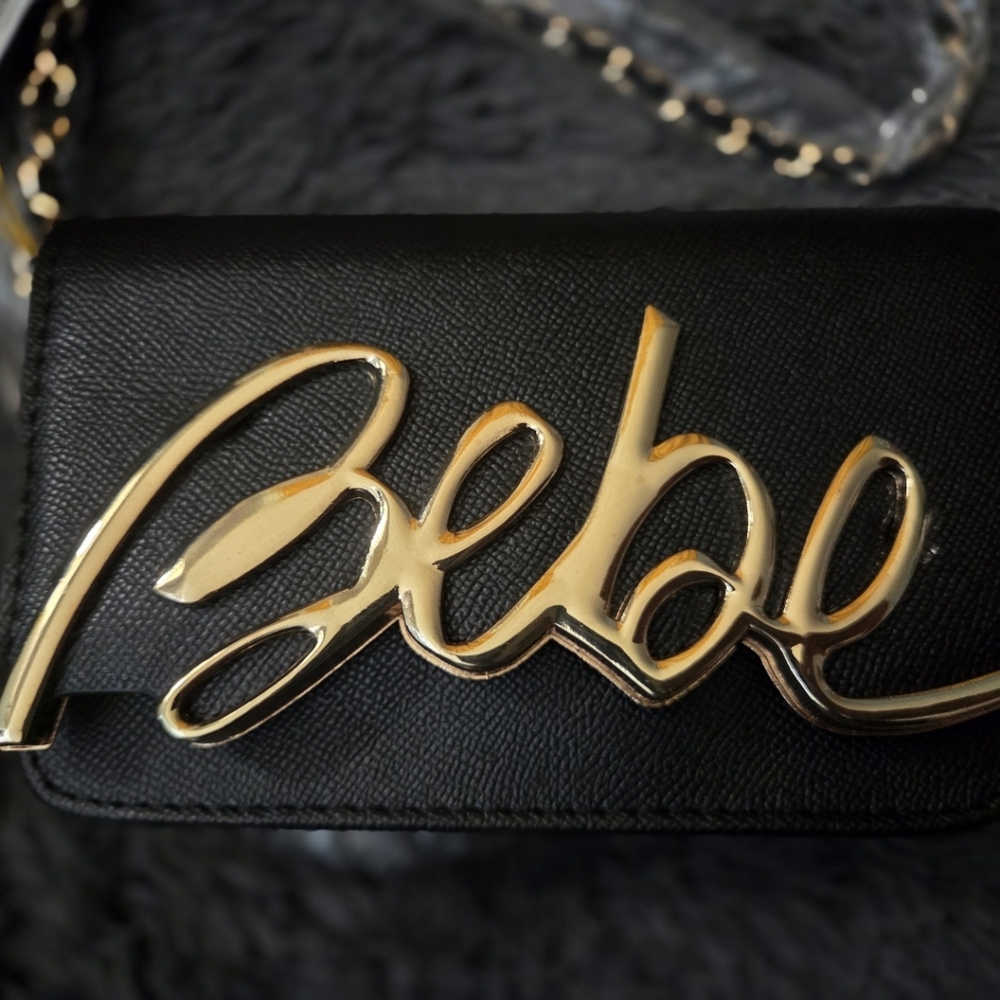 bebe Black Crossbody Bag with Gold Logo